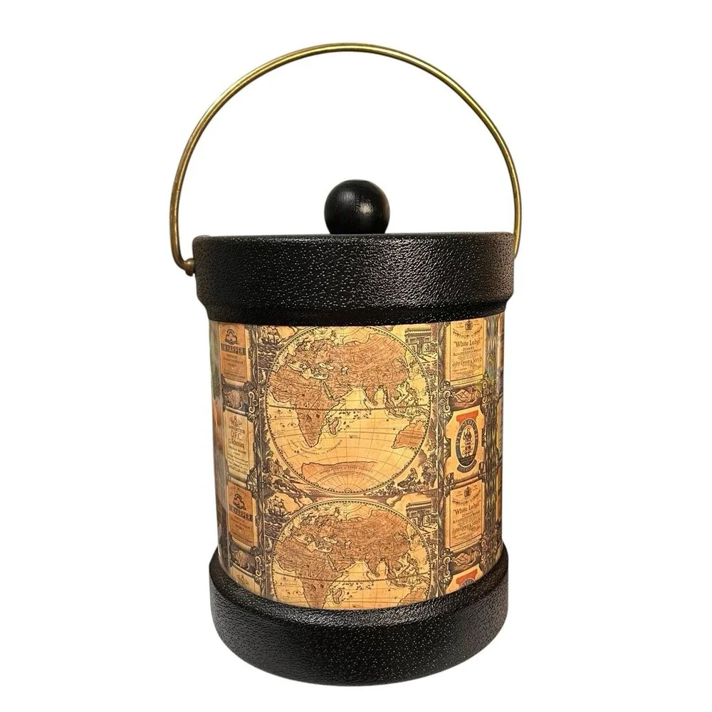 Kraftware Ice Bucket World Map Alcohol Advertising Man Cave USA Barware Vintage